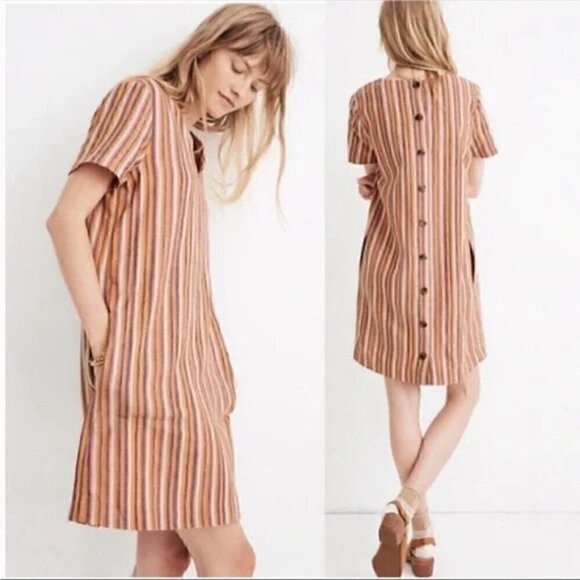 Madewell Dresses & Skirts - Madewell Button Back Easy Dress in Rainbow Stripe Size XS